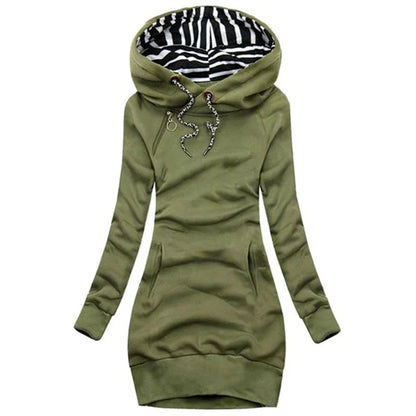 Hoodie Dress Casual Solid Colour Long Sleeve Drawstring Hoodie Dress Slim Hooded Pullover Sweatshirt Dress