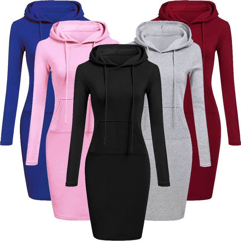 Ladies Dress Autumn Women Hooded Dresses Hoodies Women Sweatshirts Women Hoodies Dress Tops Ladies Clothing